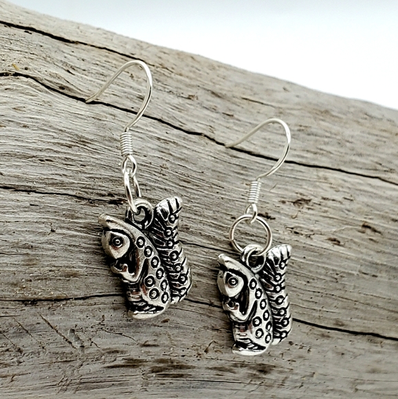 JoshisPoshin Jewelry - Handmade silver squirrel charm earrings
